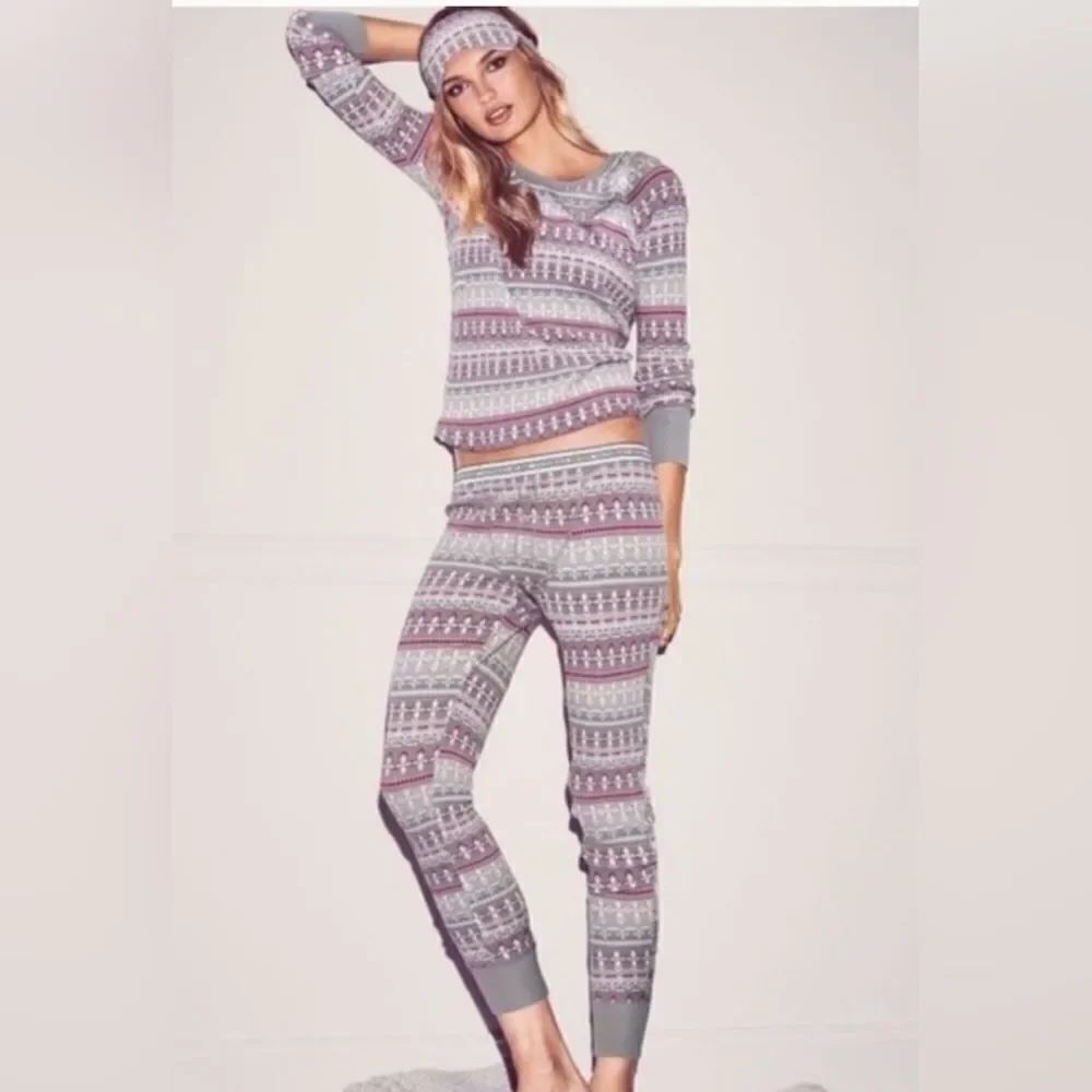 Victoria's Secret Fair Isle Fireside Long Jane Thermal Pajamas Set Size XS